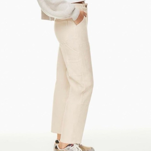 TNA Aritzia Pant Women Size 12 Cream Jeans Utility Carpenter Double Knee Cargo - Picture 1 of 10